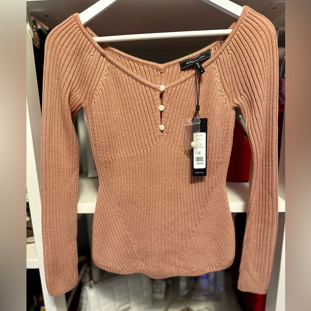 BCBG Blush Pink Ribbed Merino Wool Sweater NWT